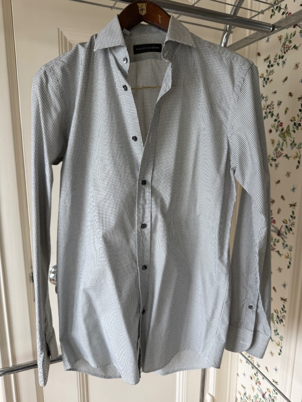 Ralph Lauren Black & White Micro Check Dress Shirt Made in Italy Size 14.5